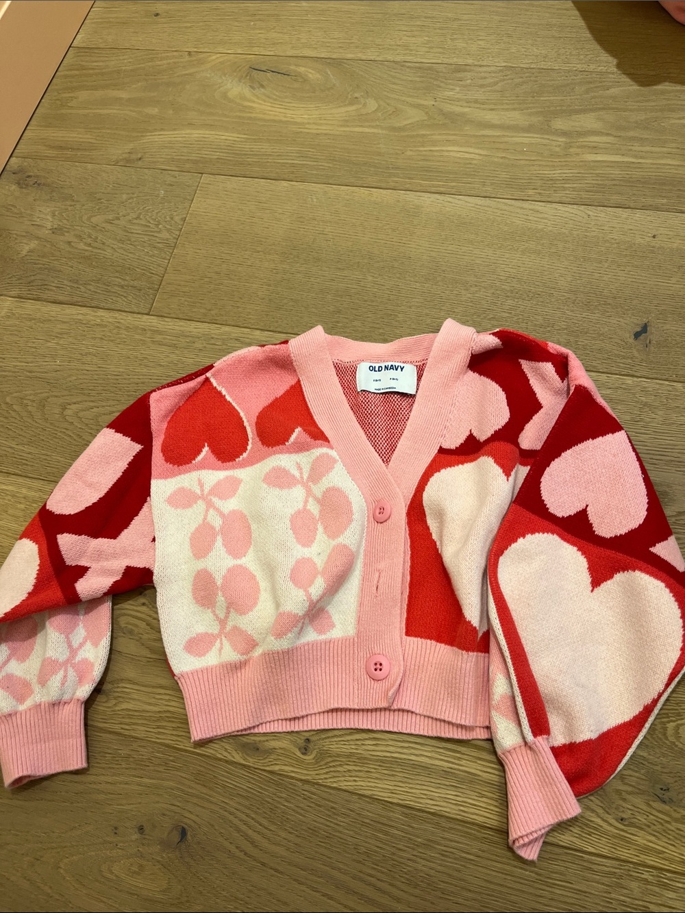 Girls Pink and Red Heart Sweater Size S (6-7)